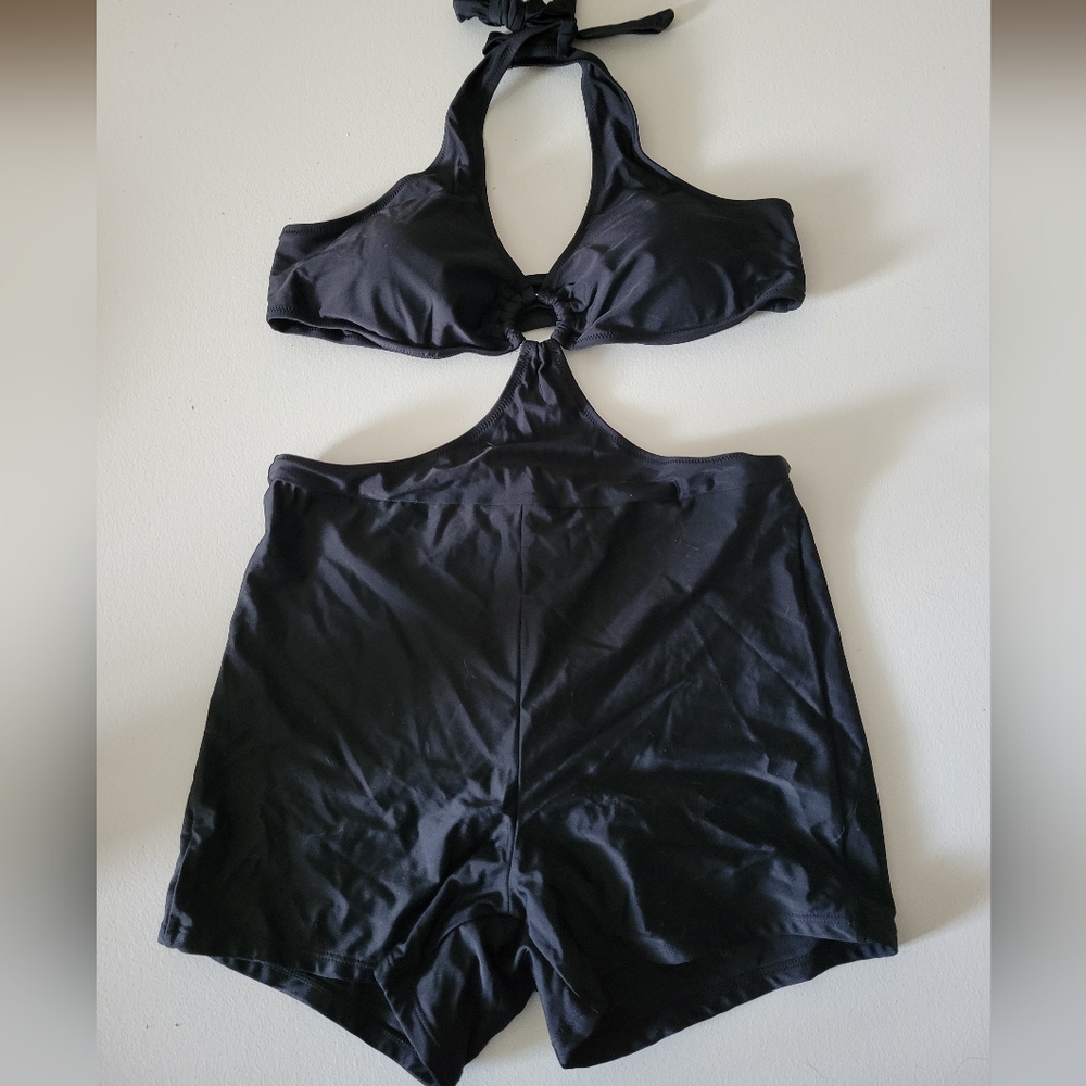 Black Halter Cutout One-Piece Swimsuit